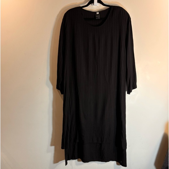 KALIYANA Sz S Oversized Dress Two Layer Patch Side Slits Textured Stripes - Picture 2 of 14